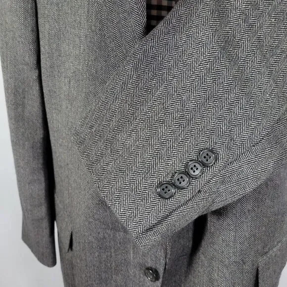 Joseph Feiss Men's Sport Coat Blazer Two Button Gray Herringbone Lambs Wool 46R - Picture 10 of 15